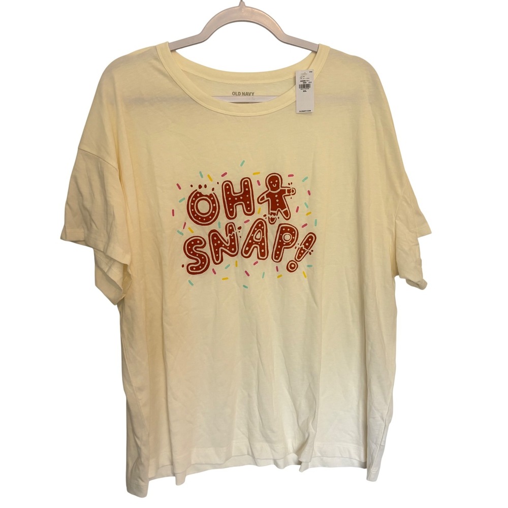 Vintage Vibe Old Navy Oh Snap Gingerbread Christmas Graphic Tee Soft Cream XXL